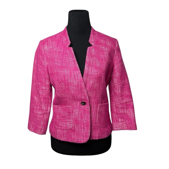 Womens Banana Republic Tweed Hot Pink Blazer/Jacket SZ 6 Lightweight Career Fall - Picture 1 of 8
